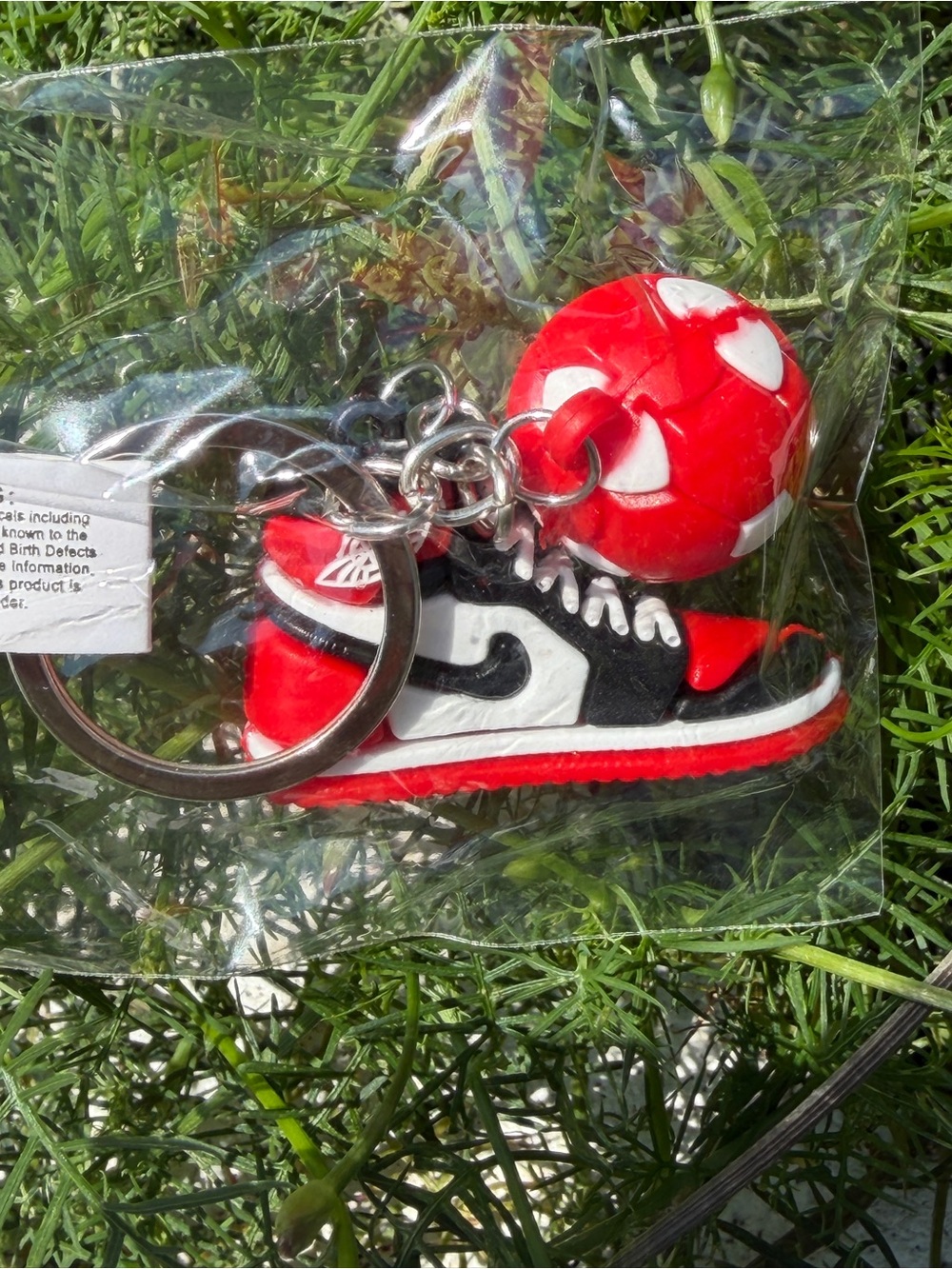 Red and Black Kids Sneaker Keychain with Ball Charm